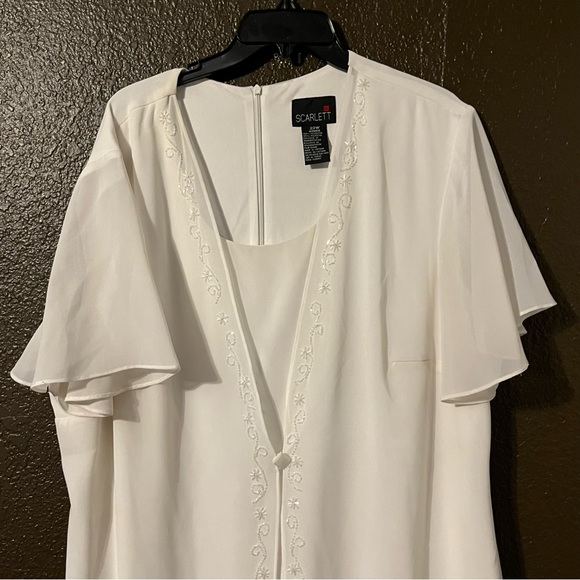 White Short Sleeve Knee Length Dress with Sheer and Beaded Detail, Size 22W - Picture 5 of 5